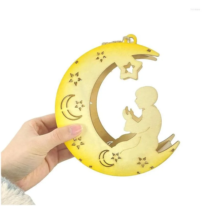 party decoration eid mubarak wooden pendant led light ramadan moon hanging lamp decorations islamic muslim festive home decor