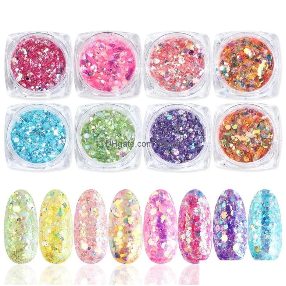 hologram christmas holographic nail glitter set powder naisl art pigment diy flake decorations dust gel manicure