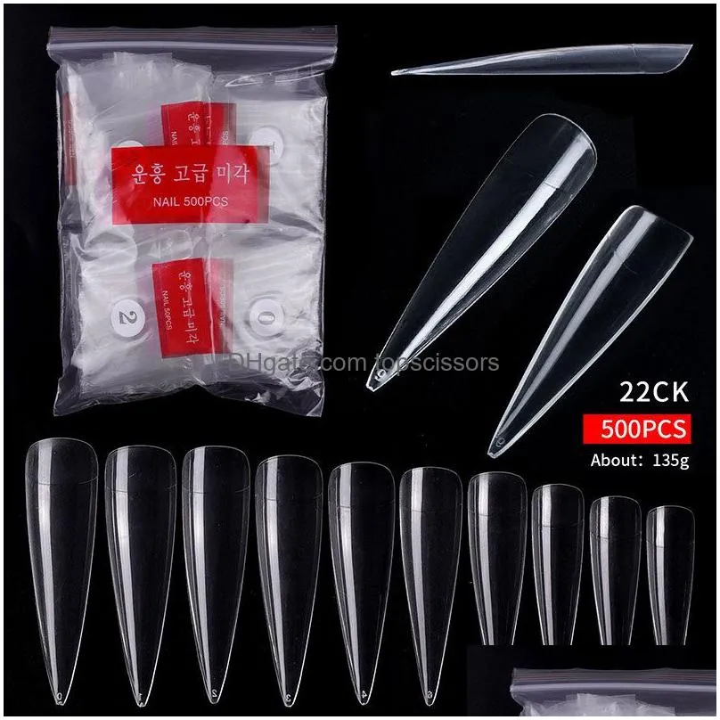 500pcs/bag natural clear false acrylic nail tips full/half cover french sharp coffin ballerina fake nails uv gel manicure tools hp500