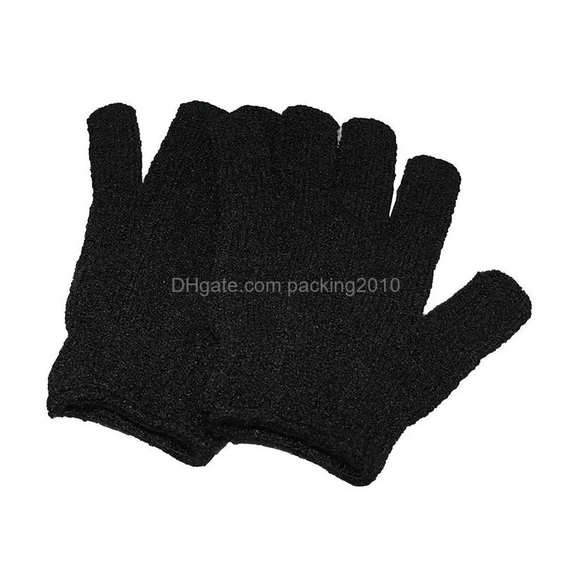 black nylon body cleaning shower gloves bath brushes exfoliating bath glove five fingers bath bathroom gloves home supplies lt224