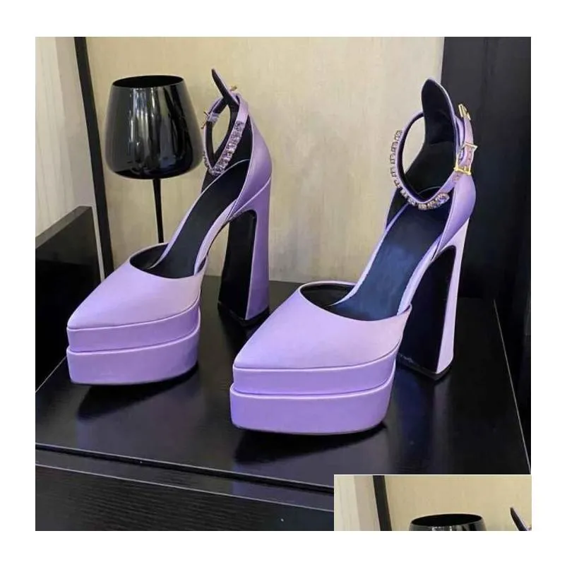 2023 waterproof high heels pumps ankle strap decorated shoes personalized satin catwalk sanda height 15cm sexy party wedding dress