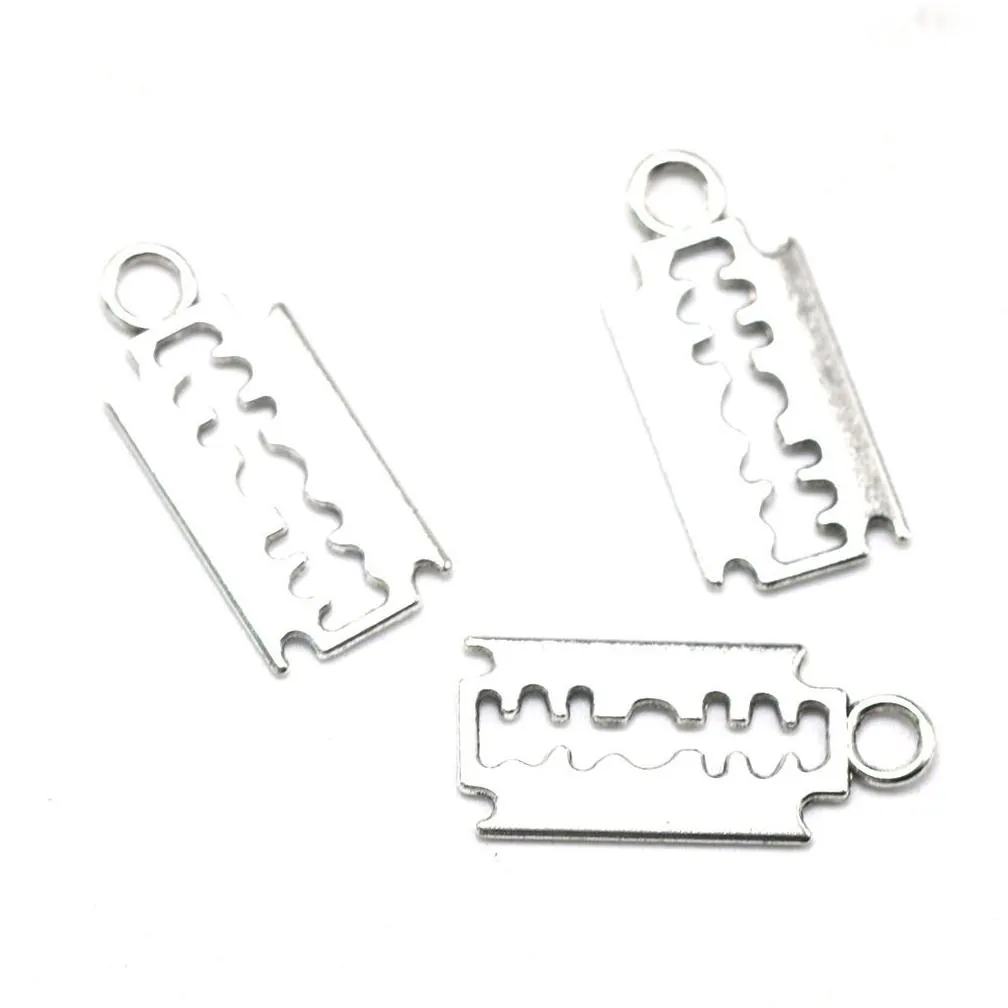 100pcs/lot alloy silver razor blade charms bracelet choker necklace pendant charms for jewelry making handmade craft 24x11mm