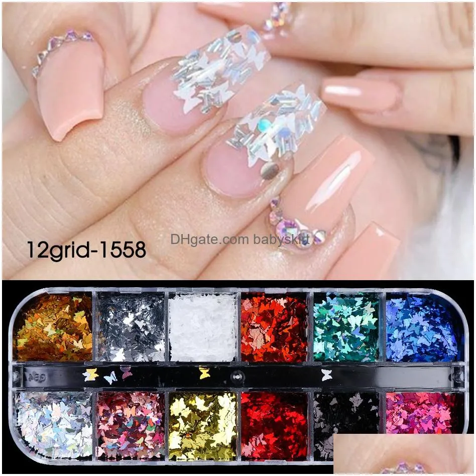 holographic fire summer nail art decoration sticker butterfly circle flakes 3d sparkling nails sequins diy manicure sets