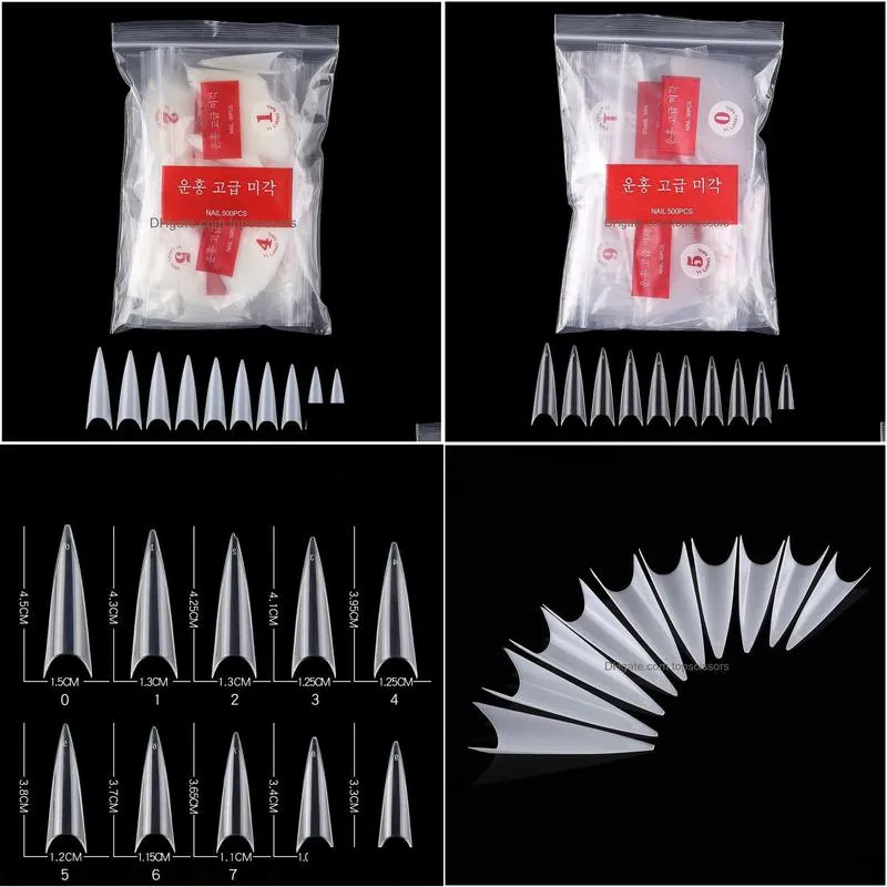 500pcs/pack natural clear stietto false nail tips acrylic gen extra long full cover nails manicure tools