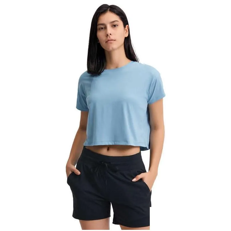 women yoga outfits shirts lu-27 short sleeve sports wear crop top outdoor fitness running dry fit high elastic workout gym t-shirts