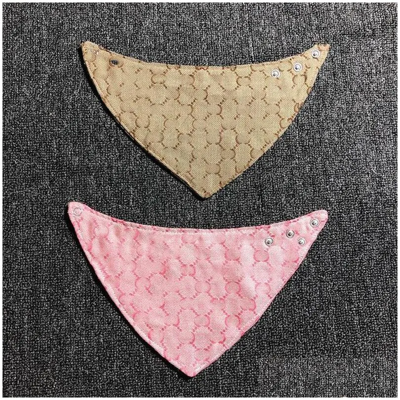 brand letters embroidery pet saliva towels dog apparel luxury pet bandanas 3 colors personality charm teddy bulldog triangle scarf