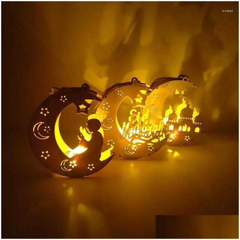 party decoration eid mubarak wooden pendant led light ramadan moon hanging lamp decorations islamic muslim festive home decor