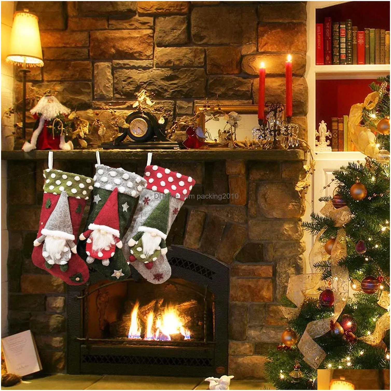 2020 christmas decoration supplies 20-inch lamb down three-dimensional elf faceless doll christmas socks in 3 styles t3i51098