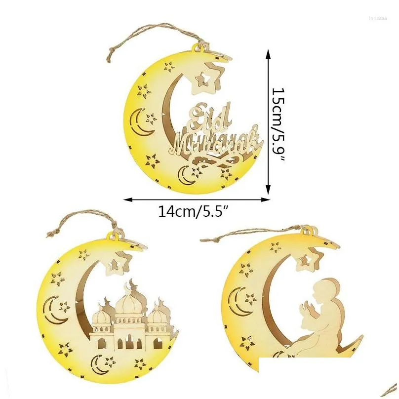 party decoration eid mubarak wooden pendant led light ramadan moon hanging lamp decorations islamic muslim festive home decor