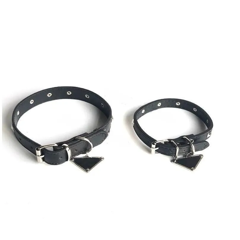 latest badge pendant pet collars fashion pu leather pets leashes trendy black pattern teddy schnauzer collar leashes