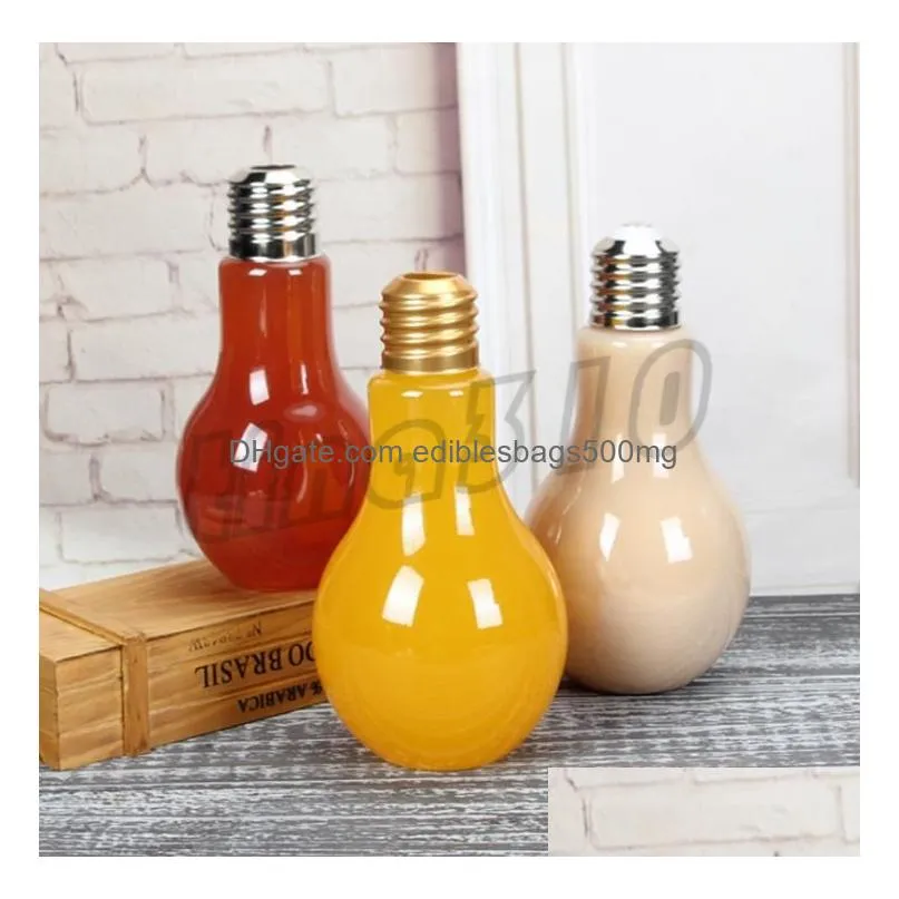 home drinkware tools light bulb beverage bottle milk tea bottle plastic juice bottles creative yogurt cups with straw cup 4679