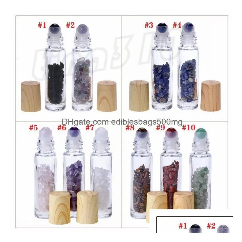 10 ml  oil diffuser clear glass roll on perfume bottles natural crystal quartz stone grain roller ball bottles t9i00167