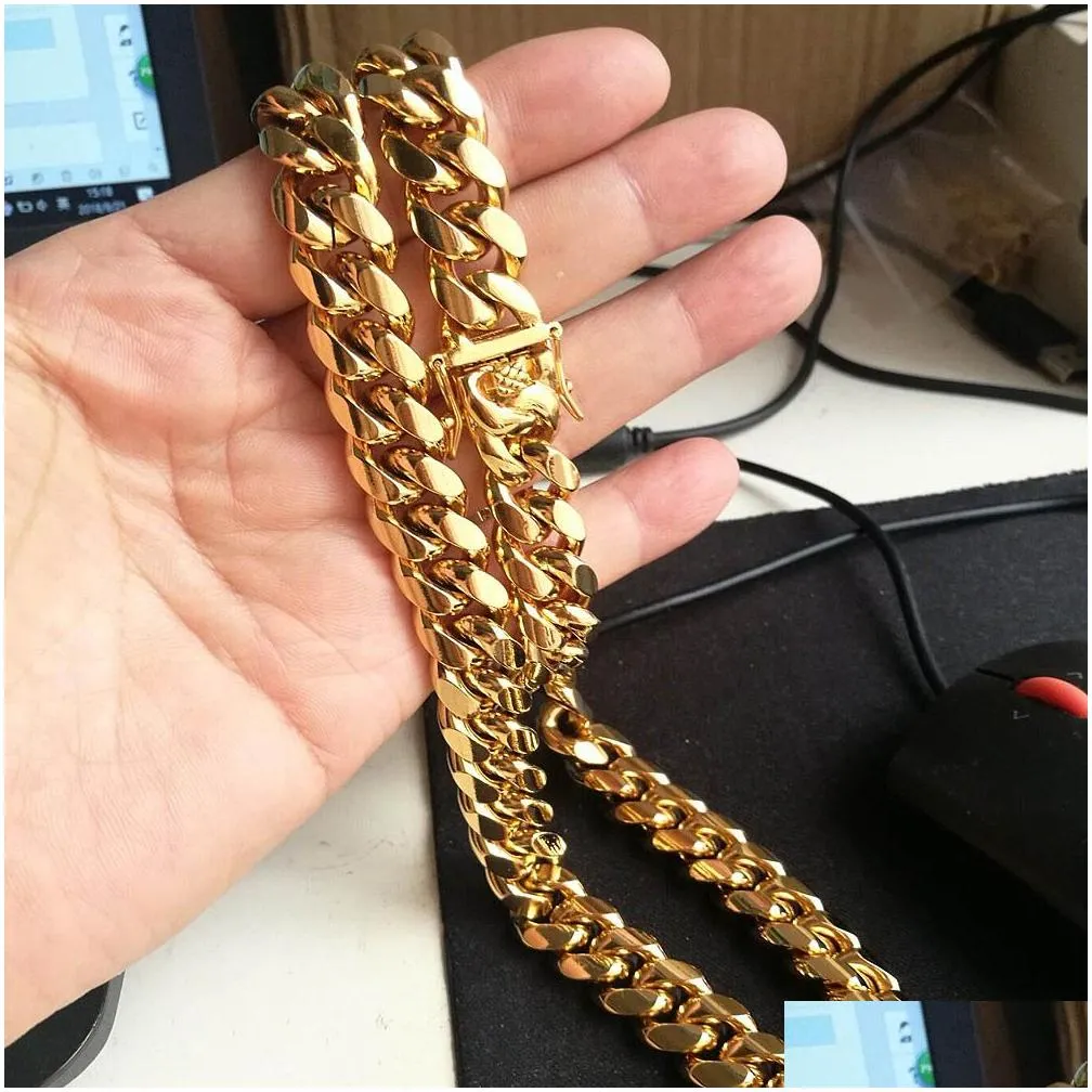 18k gold plated necklace high quality  cuban link chain necklace men punk stainless steel jewelry necklaces