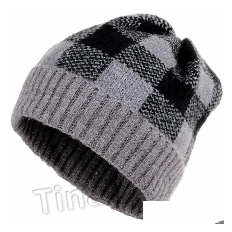  knit plaid hat woman warm winter crochet skull cap outdoor lady winter hat christmas stacking cap 12style party suppliest2c5120