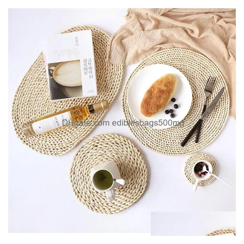 corn fur woven dining table mat heat bowl placemat round coasters coffee drink tea pads cup table placemats t2i5771