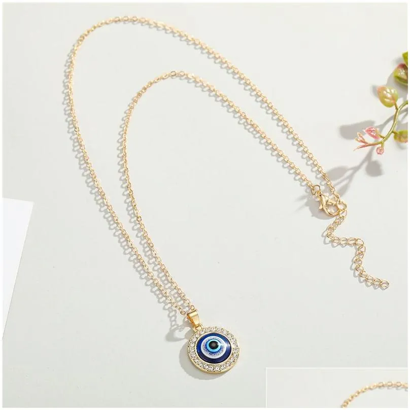 blue evil eye necklaces luxury crystal rhinestone round pendant clavicle necklace silver gold choker jewelry fashion charm lucky turkey devil eyes christmas