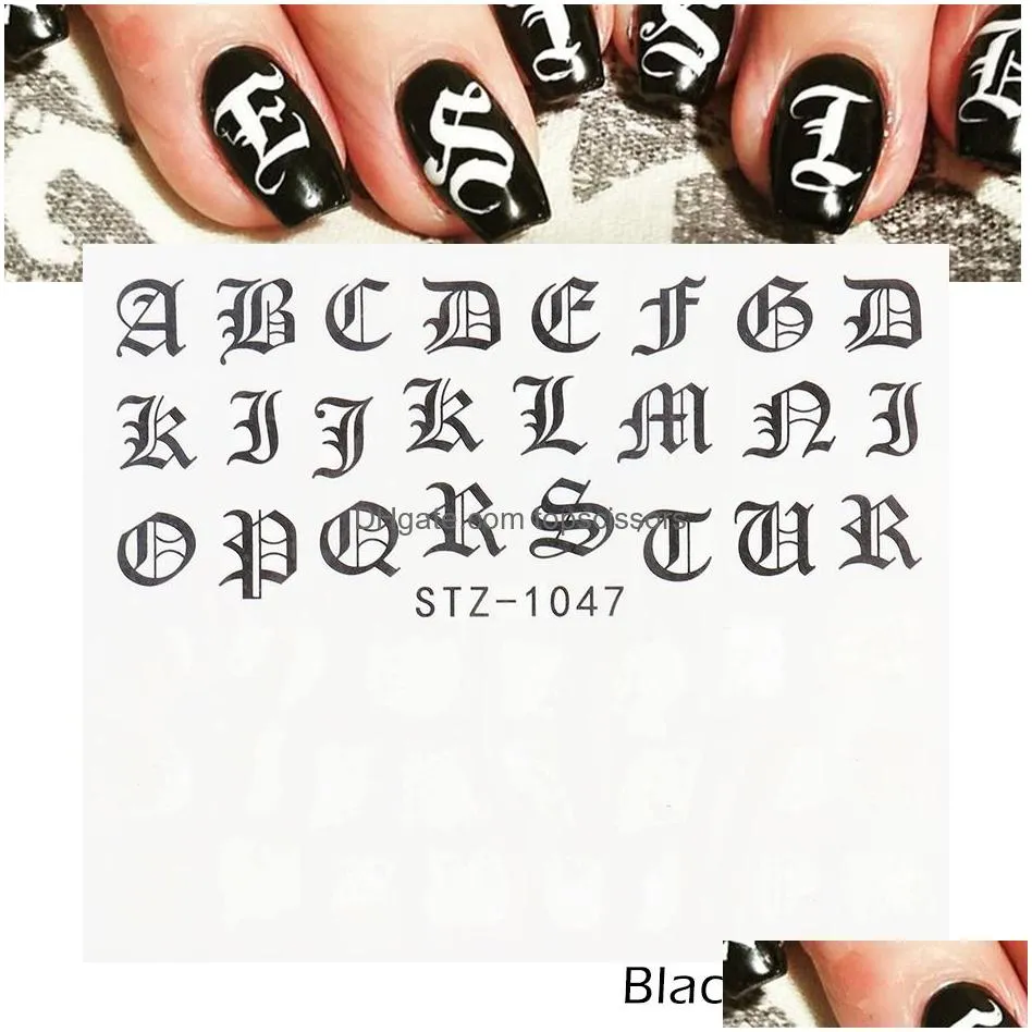 abc letter decals nail art stickers english old font black number tattoo nails design water sliders manicure wraps chstz1046-1049