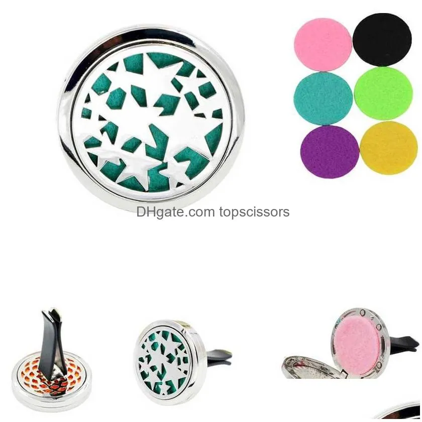 wholesale 30mm car  oil diffuser stainless alloy steel locket air freshener car vent clip with 10 pads ship