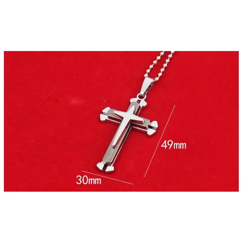 stainless steel chain 3 layer knight cross pendant necklace silver gold black color mens necklaces jewelry gifts