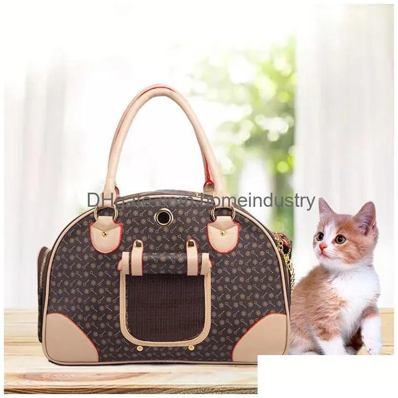 jh luxury fashion dog carrier pu leather puppy handbag purse cat tote bag pet valise travel hiking shopping brown large