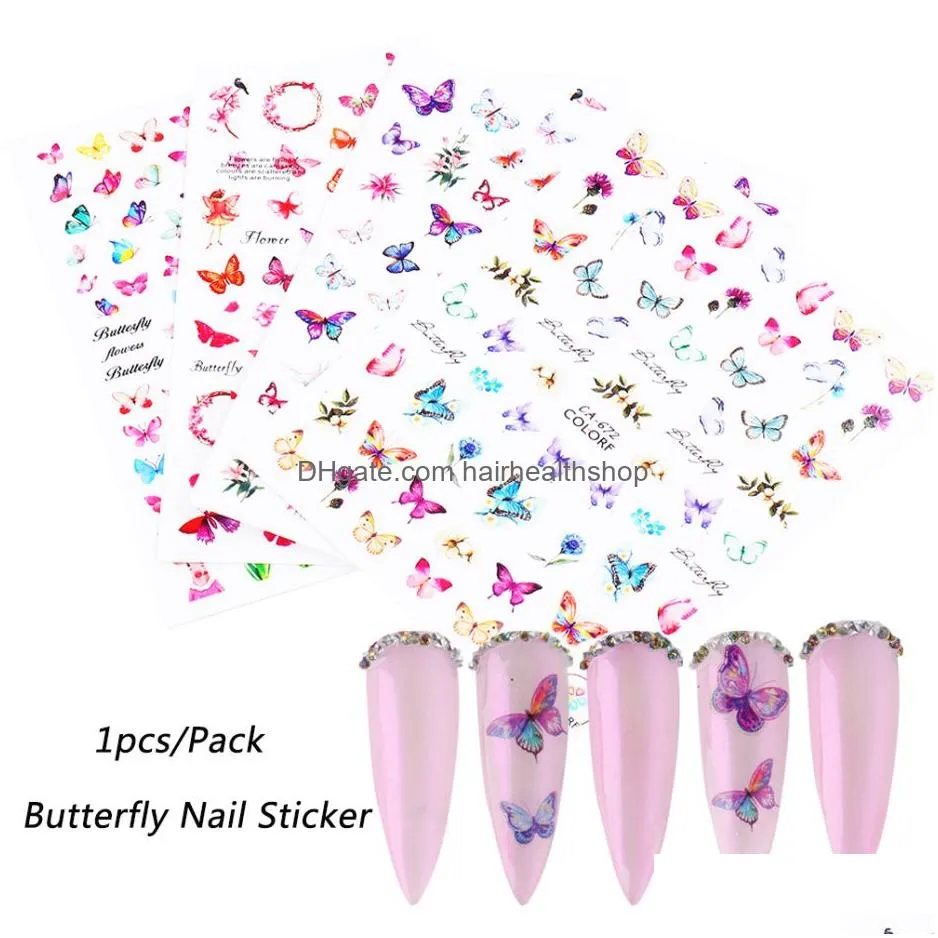 mixed butterfly nail stickers flower transfer decal summer colorful nails art sticker 3d manicure tips chca671-674