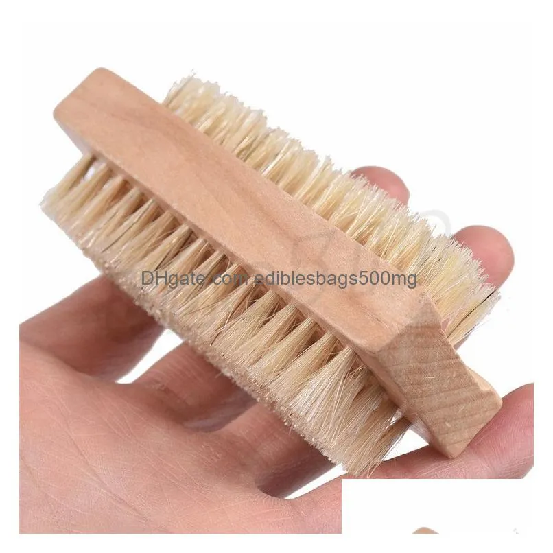 double-sided boar bristles nail brush natural pig bristles cleaning brush wooden massage brush