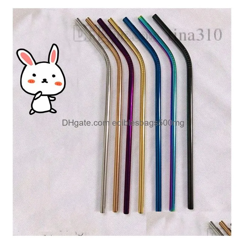 barware drinking straws 21.5x6mm straight pipe bend pipe stainless steel straws color metal straw drink straw bar counter accessories