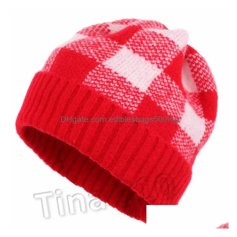  knit plaid hat woman warm winter crochet skull cap outdoor lady winter hat christmas stacking cap 12style party suppliest2c5120