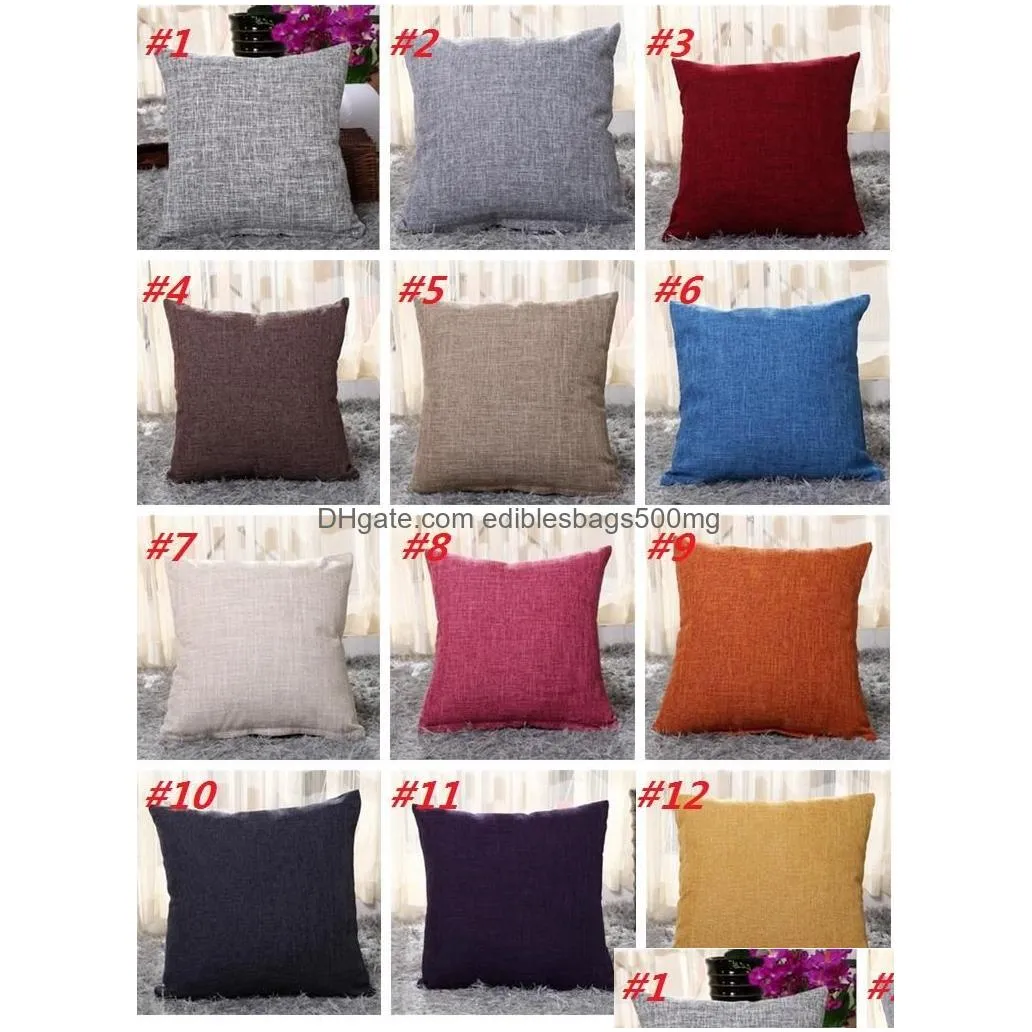 50pcs/lot plain colorful cotton/linen pillow cases blend blank cushion cover pillow case candy color thick pillow cover 45x45cm i375
