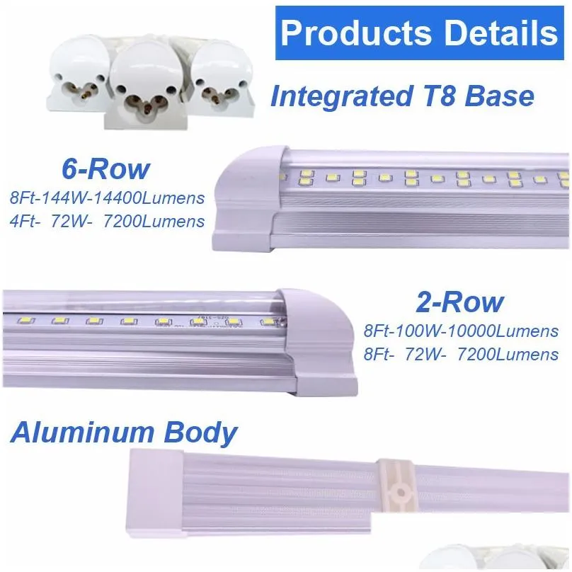 led shop light v shape led tube lights clear cover hight output linkable shop lights tubes lighting for garage 2-8 ft 25pack usa stock