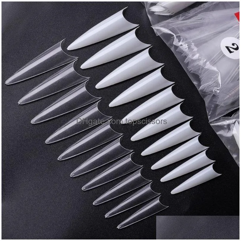 600pcs/pack stiletto sharp nail tips french acrylic false clear/natural pointy fake tip uv gel manicure nails art tool