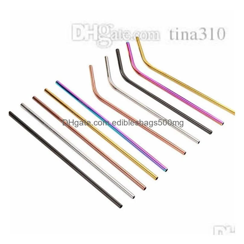 barware drinking straws 21.5x6mm straight pipe bend pipe stainless steel straws color metal straw drink straw bar counter accessories