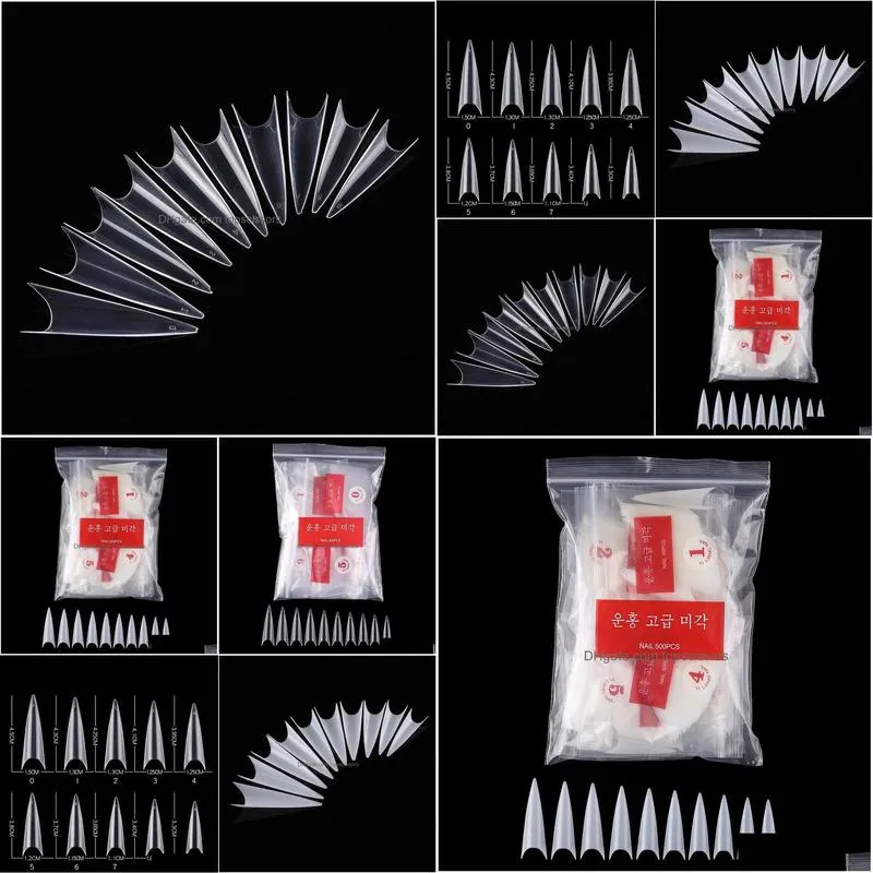 500pcs/pack natural clear stietto false nail tips acrylic gen extra long full cover nails manicure tools