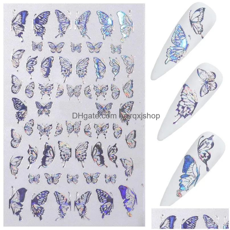 gold silver nail art laser butterfly stickers spring summer butterfly metal sticker decals holographic manicure decorations