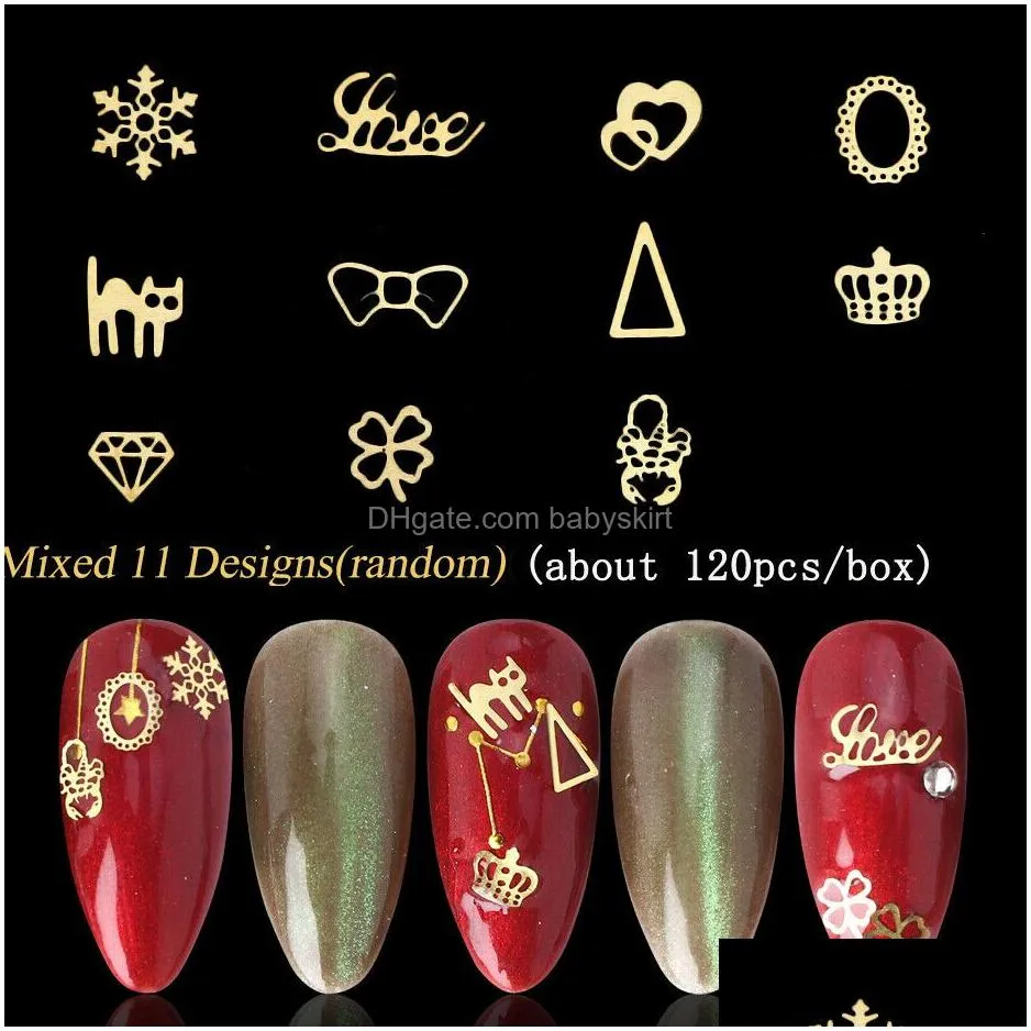 christmas mixed gold flakes 3d nail slice flowers music jewelry metal nails art decorations