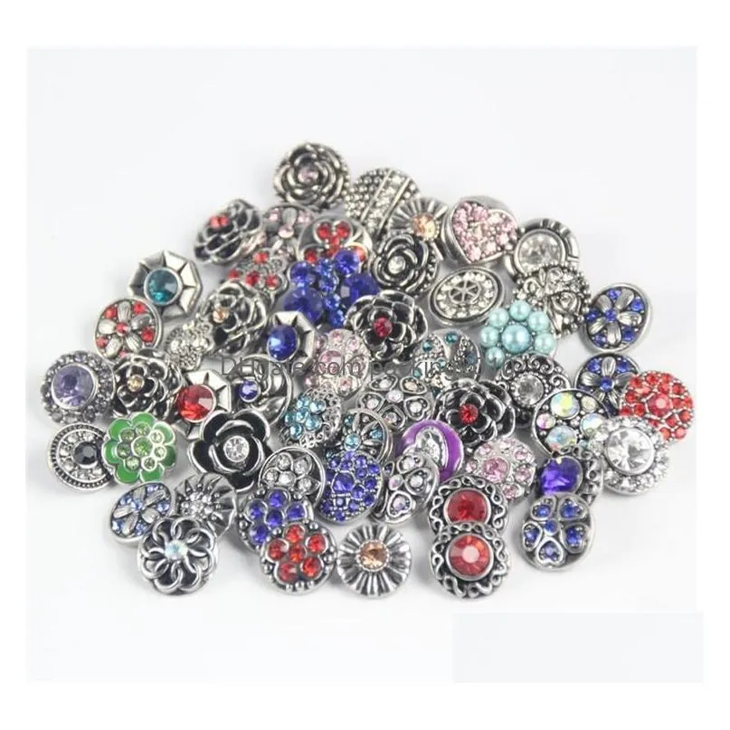 wholesale 50pcs/lot high quality 12mm metal snap button rhinestones mixed styles diy snaps charms jewelry accessories buttons 4046