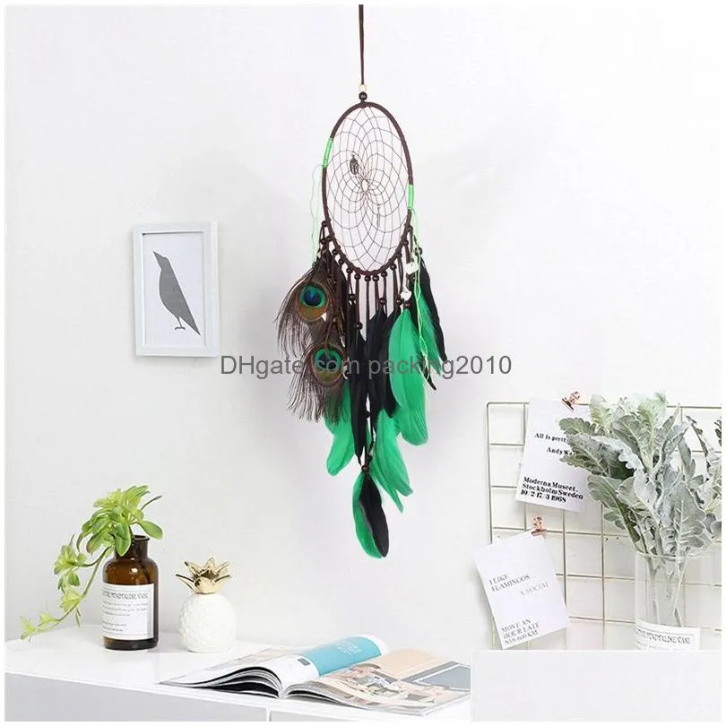 green home walls decor dream catcher wind chimes indian style feather pendant handmade peacock wall hanging t9i001295