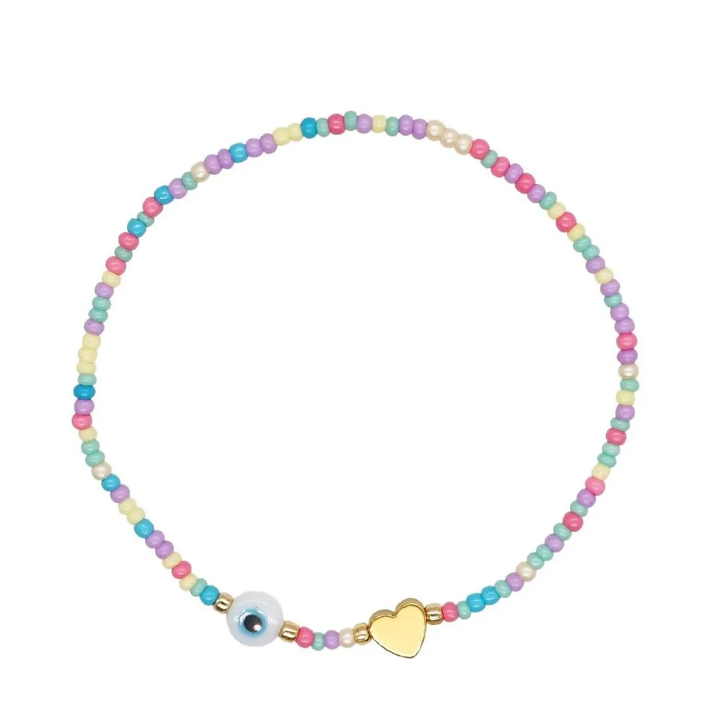 20pcs/lot fashion jewelry colorful seed beaded golden heart charm bracelet evil eye bracelets for women lovers