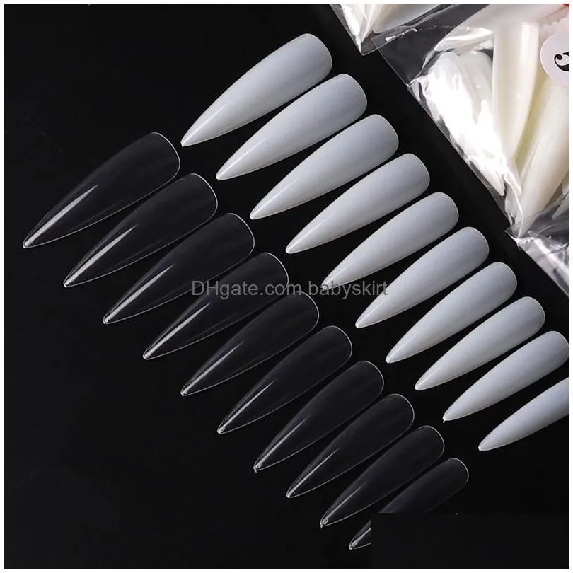 500pcs/set stiletto false nail tips clear/natural full cover pointy fake fingernails acrylic uv gel polish nail salon manicure tools