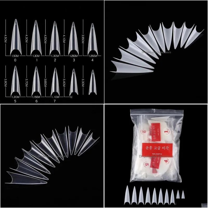 500pcs/pack natural clear stietto false nail tips acrylic gen extra long full cover nails manicure tools