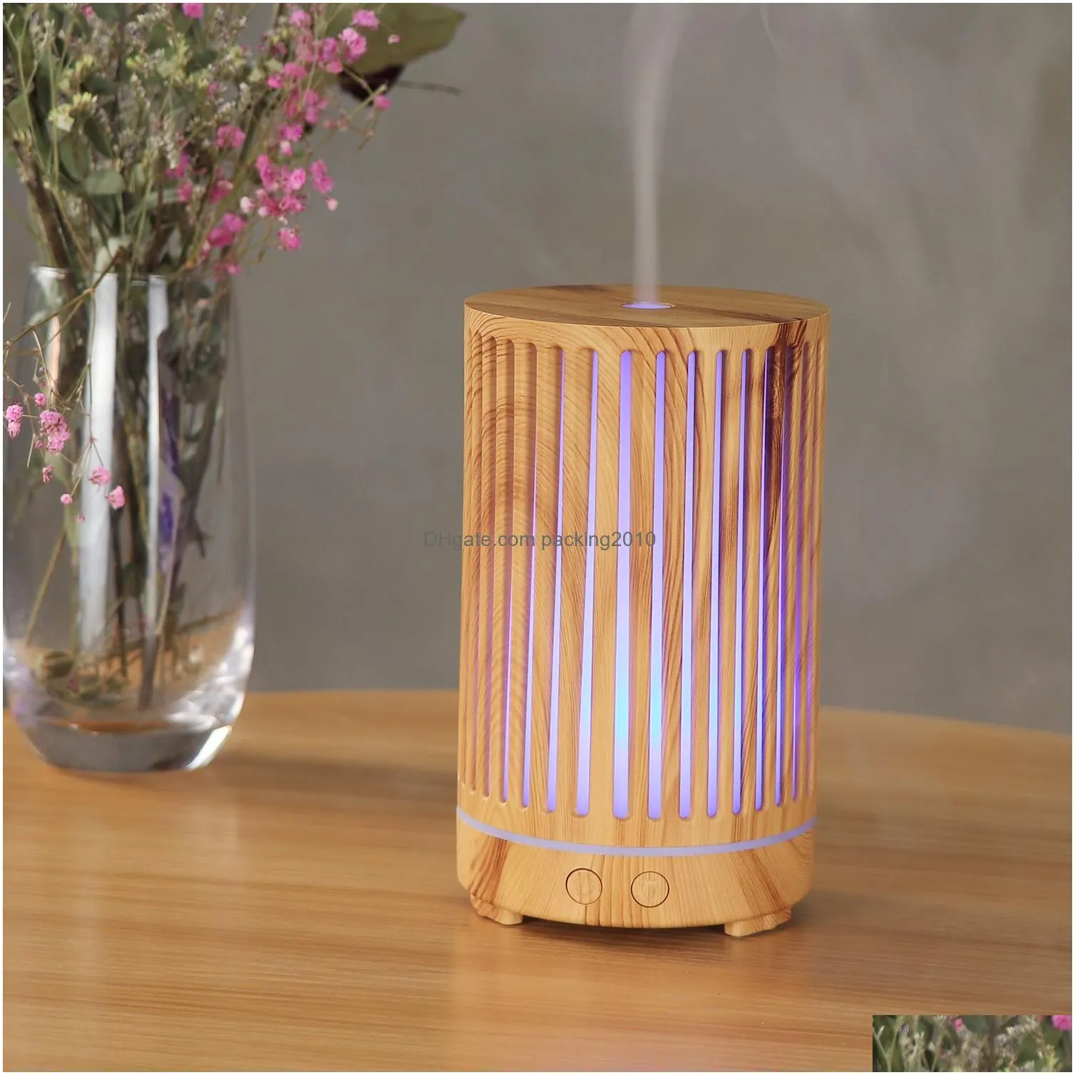 200ml ultrasonic air humidifier hollow-out aromatherapy machine usb wood grain aroma essential oil diffuser with 7colors led light