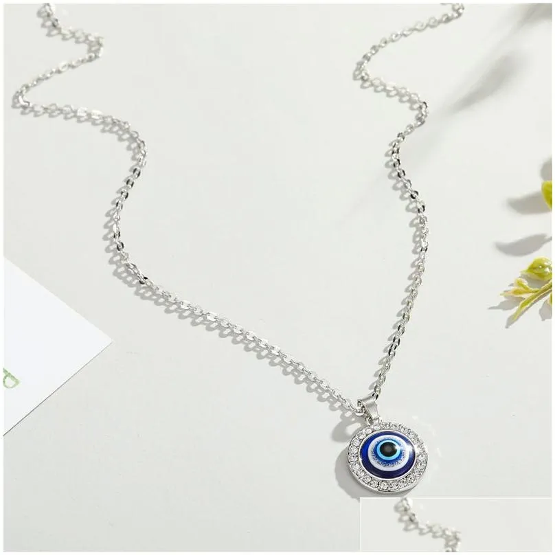 blue evil eye necklaces luxury crystal rhinestone round pendant clavicle necklace silver gold choker jewelry fashion charm lucky turkey devil eyes christmas