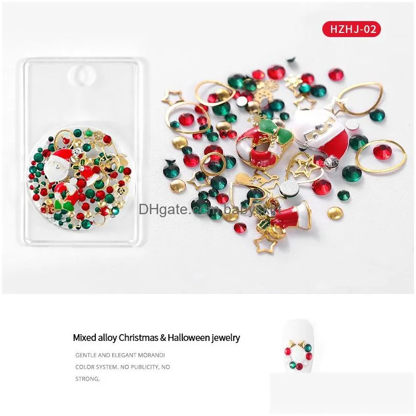 christmas nail art decorations mix metal studs crystal rhinestones snowflake tree hat sock alloy decor manicure accessories