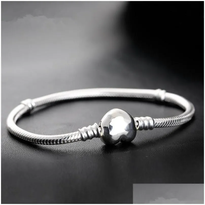 1pcs drop factory heart silver plated charm bracelets snake chain fit for  bangle bracelet women children birthday gift