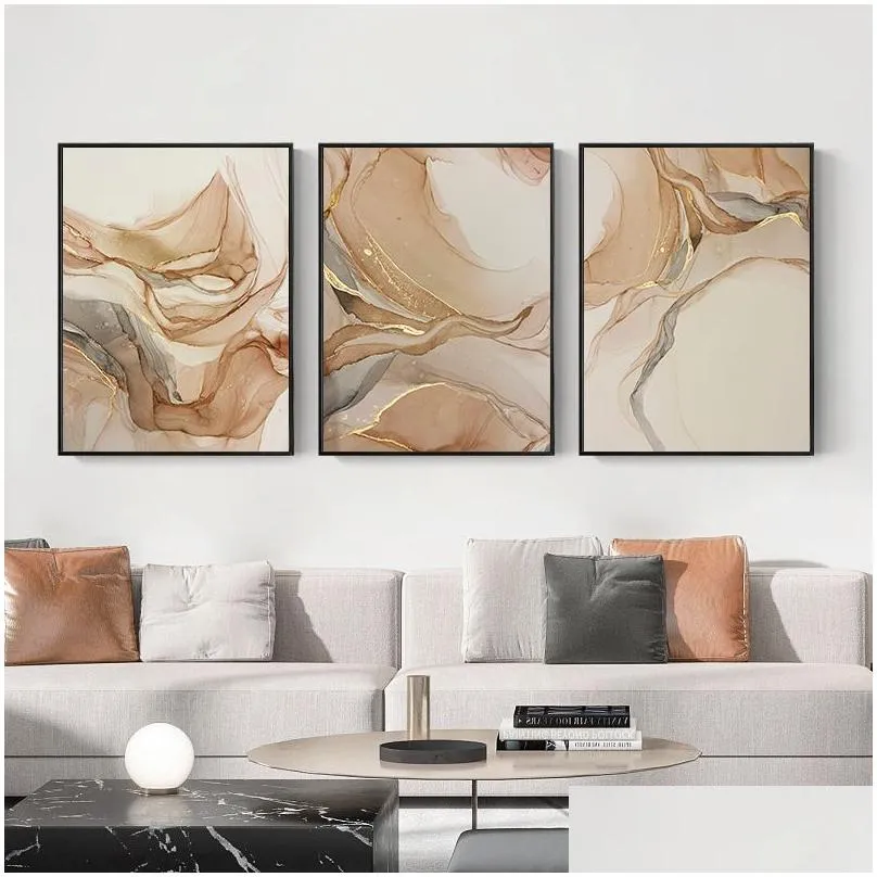 paintings beige marble poster canvas painting nordic modern fashion abstract gold luxury home decor wall art print for living room picture