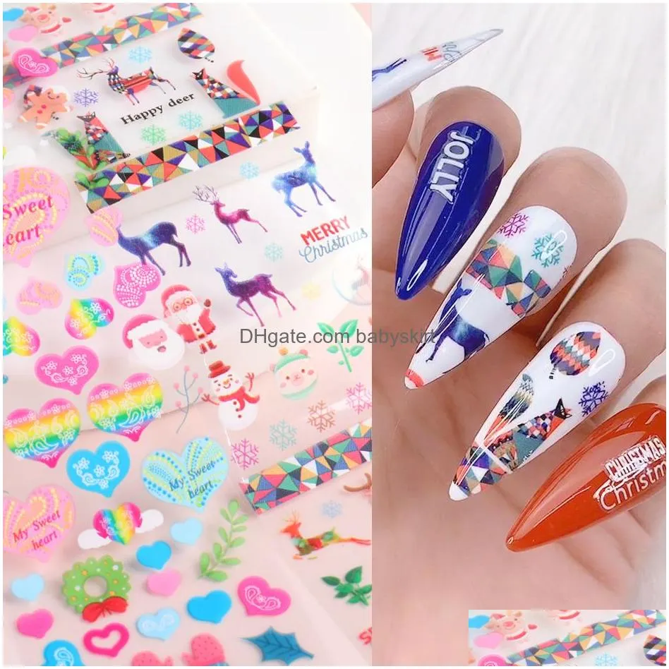 10pcs/bag new years foils for nail cute cartoon xmas tree santa snowman design winter charm decal manicure wraps decoration chc0129