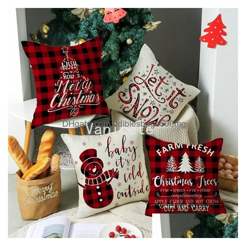 christmas lattice pillow case linen 45x45cm pillow cover home textiles sofa cushion cover office christmas decorations t2i52764