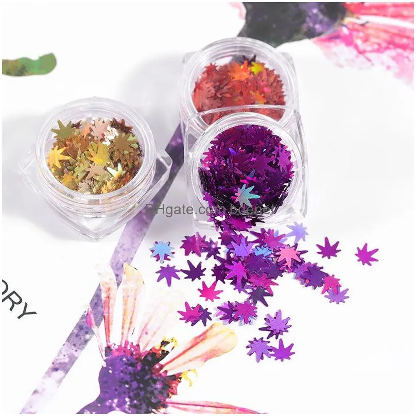 12box/set nails maple leaf sequins holographic fall leaves flakes stickers laser nail glitters paillette manicure decorations