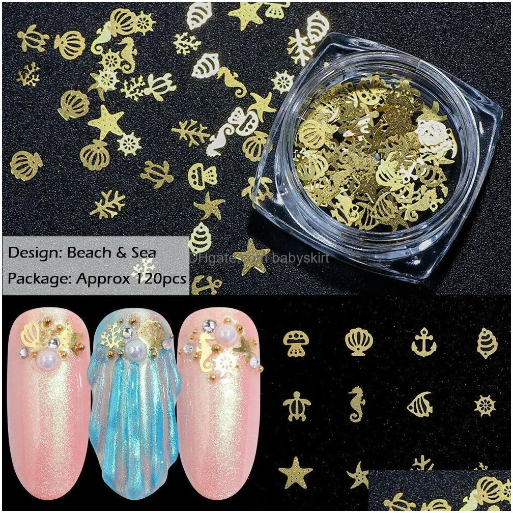 christmas mixed gold flakes 3d nail slice flowers music jewelry metal nails art decorations