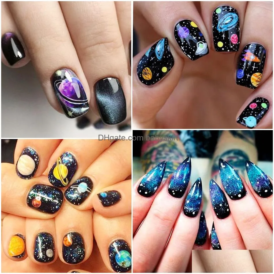 space colorful planet alien design 3d nails stickers transfer sliders for nail art decoration adhesive manicure